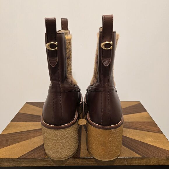 Coach Delaney Chelsea Boots Brown Leather Size 10 Chunky Lug Platform Sole Boho - Picture 9 of 16